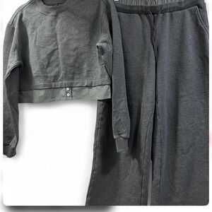 Blue Blush Gray Lounge Set Cropped Sweatshirt Wide Leg Pants Size S